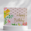 Happy Birthday Card featuring Bright Color Embossed Florals on a Pink and Gold Background, Handmade Birthday Greeting Card