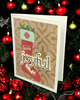 Joyful Christmas Card with Stocking in Red, Beige, Green, Gold and White for Family Friends and Loved Ones