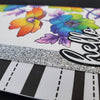 Floral "Hello" Greeting Card Bright Colors on Black and White, Miss You Card