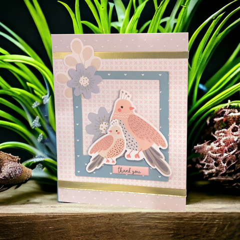 Thank You Card with Pink & Gray Birds