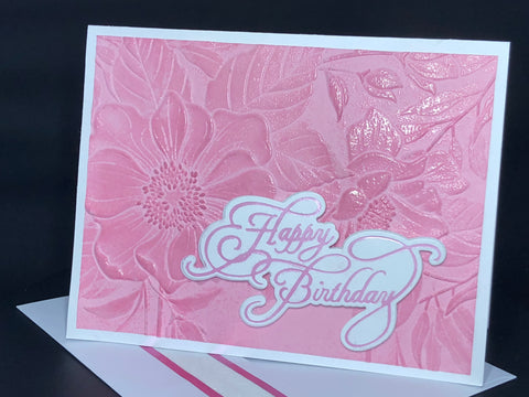 Pink Floral Handmade Happy Birthday Blank Greeting Card