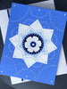 Blank Blue Star and Flower Design Handmade Greeting Card