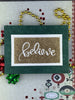 Believe Gold Glitter on Green Holiday Card